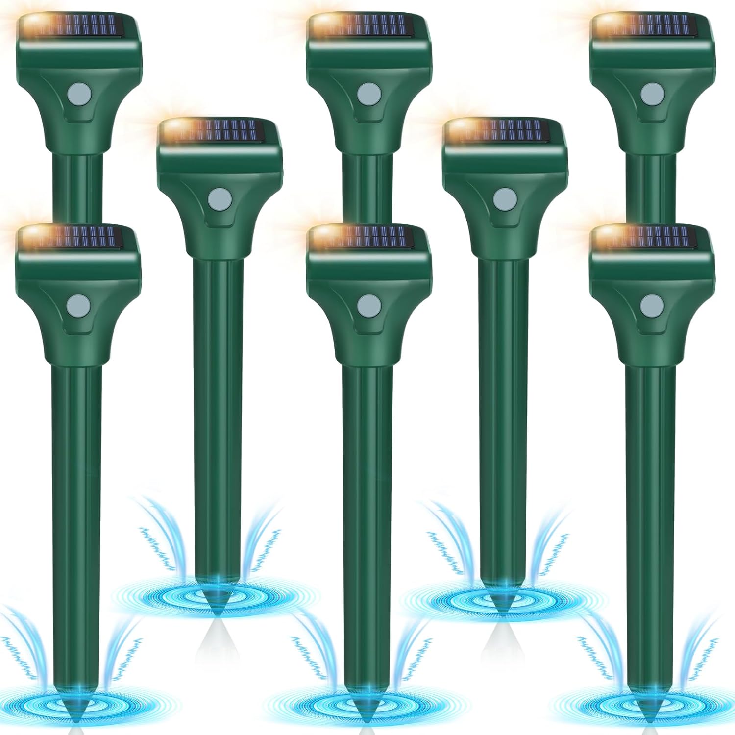 Mole Repellent for Lawns 4 Pack,Solar Gophe Repeller Ultrasonic Gopher Repellent,IPX7 Waterproof Outdoor Vole Vibration Stakes for Yard,Mole Deterrent Spike for Chipmunk Groundhog Snake Rodent,3 Modes