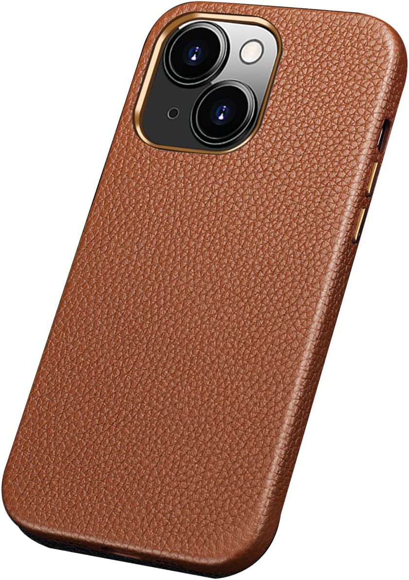 Funda para iPhone 13, funda protectora de piel sintética, piel premium, súper delgada, envuelta en cuero, funda protectora suave al tacto (color: marrón, tamaño: para iphone13Pro max)