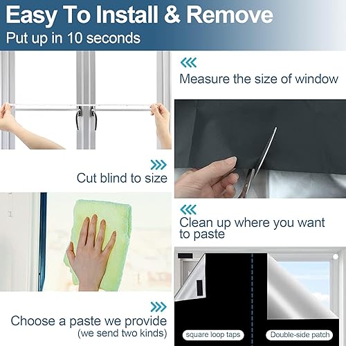 Miniatura 6 de Cortinas 100% opacas para dormitorio, persianas portátiles de bricolaje, sin taladro, persianas opacas con calcomanías y pestañas para guardería,