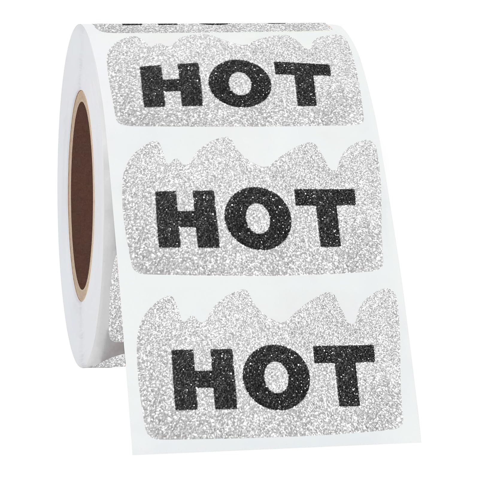 Photo 1 of 600pcs Rave Hot Stickers 2 x 1-1/5 Inch, Shiny Silver Hot Flame Fire Shape Labels, Marking Popular Items for Party, Restaurants, Spicy Food (Shiny Silver)