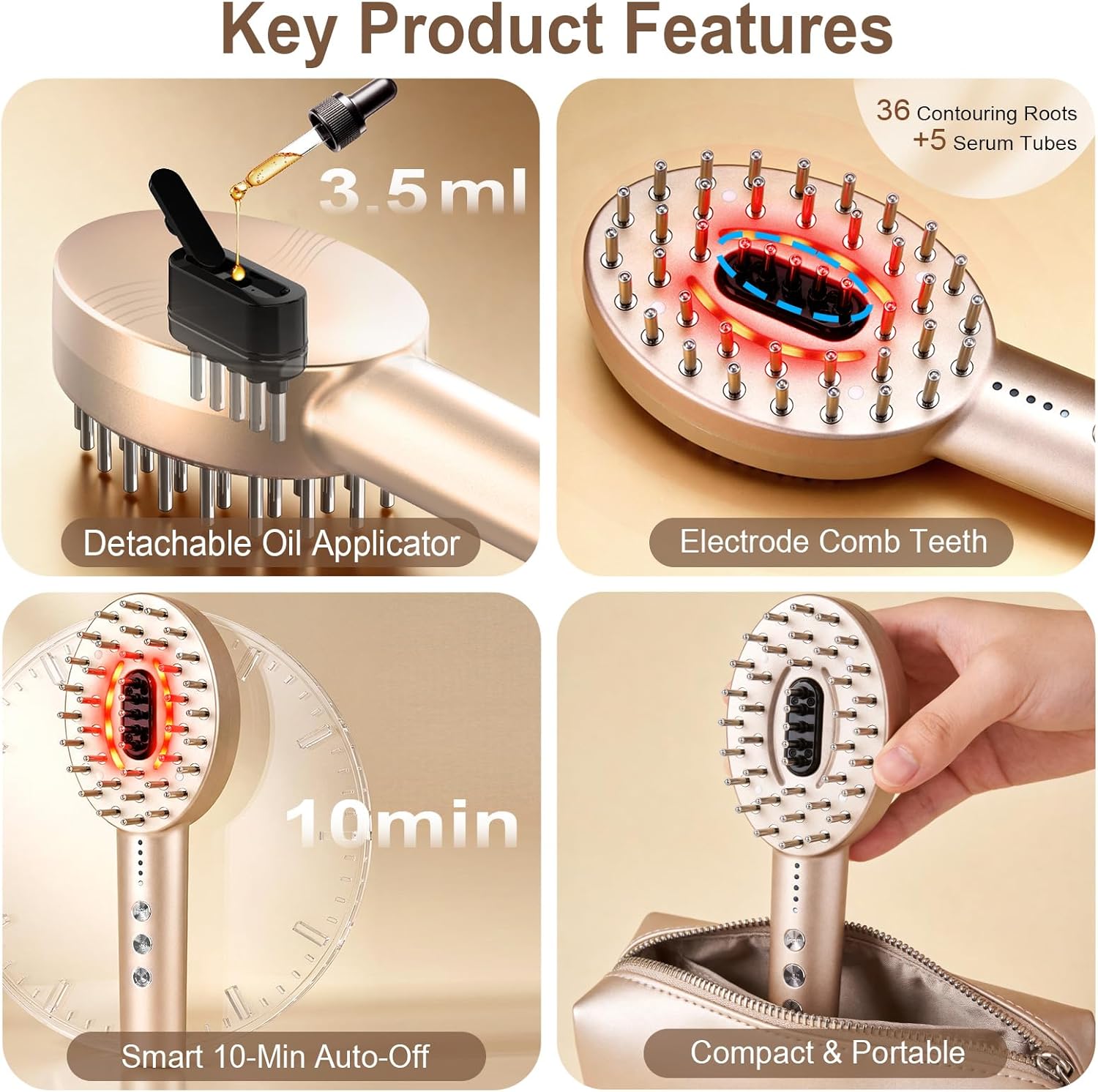 3-in-1 Electric Scalp Massager with Hair Oil Applicator, Red & Blue Light Modes, Vibrating Massage Tool for Scalp/Face/Body Relaxation, Portable Hair Brush, Scalp Massage Comb for Home & Travel