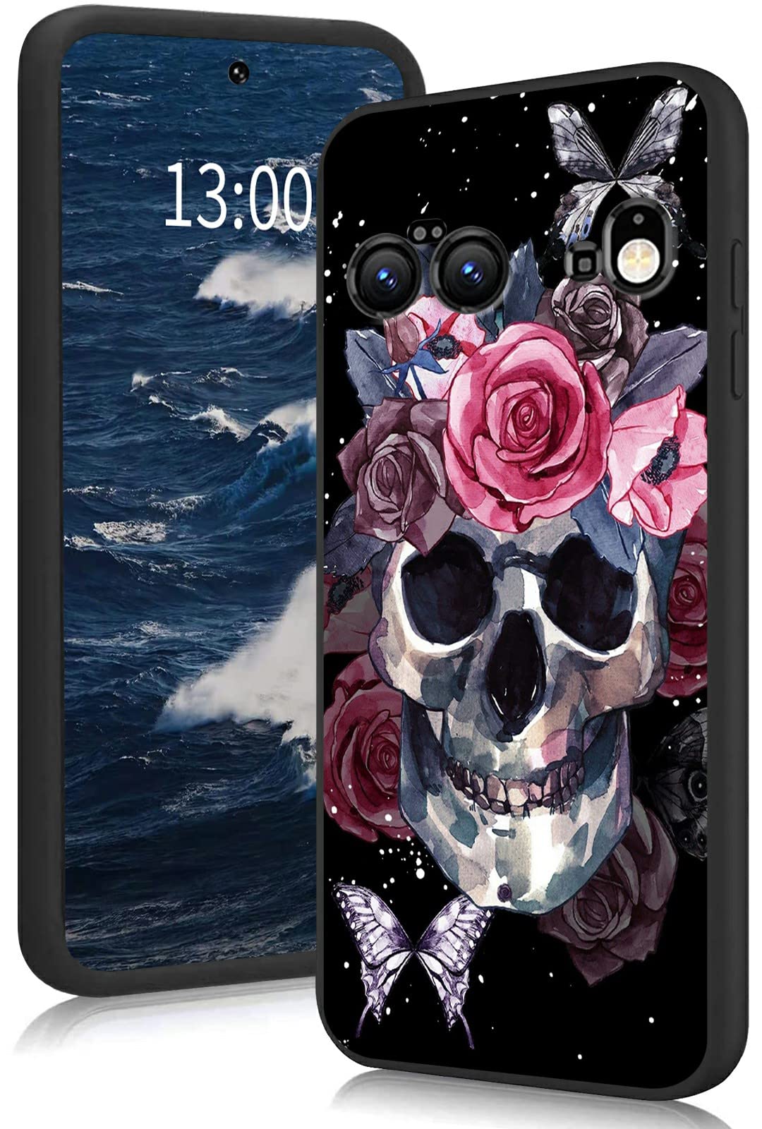 Case for Google Pixel 6, BREIDMKFM Google Pixel 6 Phone Case Shockproof Soft Liquid Silicone Rubber Case Non-Slip Back Cover Fit for Pixel 6 2021, Skull and Rose