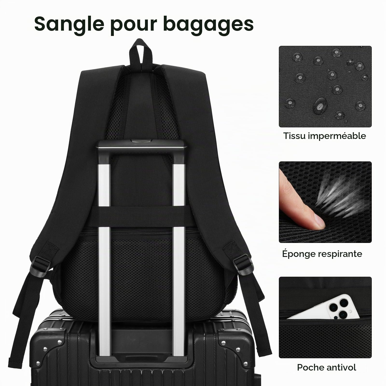 YAMTION Sac à Dos Ordinateur Portable 17.3 Pouces, Sac à Dos Homme, Sac à Dos PC Portable pour Loisir, Scolaire, Affaire