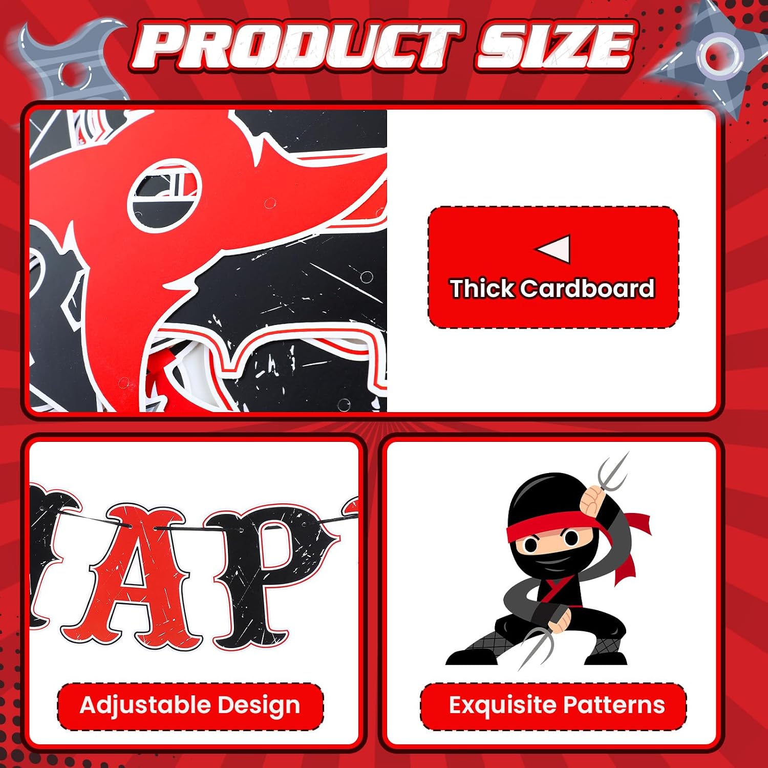 Ninja Birthday Party Decorations Karate Ninja Happy Birthday Banner Red and Black Warrior Themed Bunting Sign Banner Ninja Master Party Supplies for Boys Men Ninja Theme Baby Shower Birthday Decor