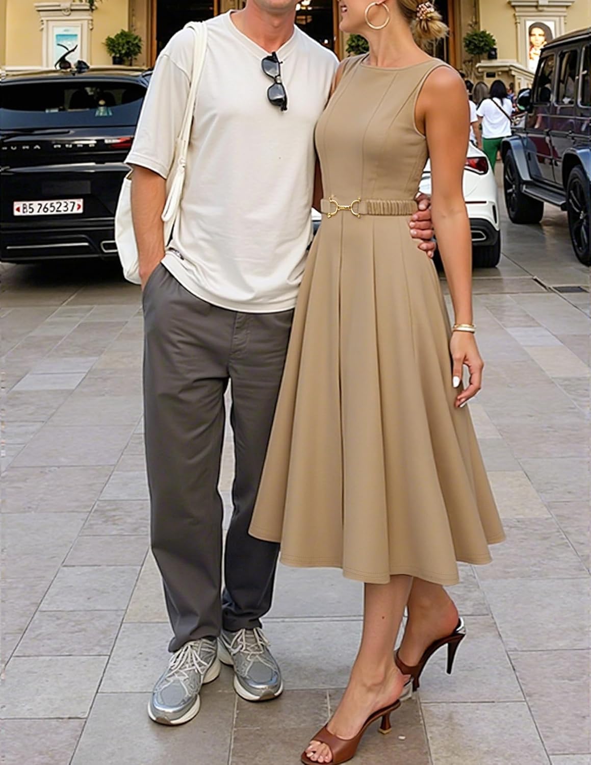 ZESICA Women Summer Sleeveless Midi Dresses 2026 Elegant Boat Neck A Line Tie Waist Spring Cocktail Party Dress - Image 2