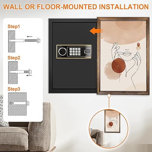 Miniatura 7 de Caja fuerte ignífuga grande de 3.4 pies cúbicos para el hogar, caja de seguridad ignífuga impermeable con teclado programable, llaves de repuesto y