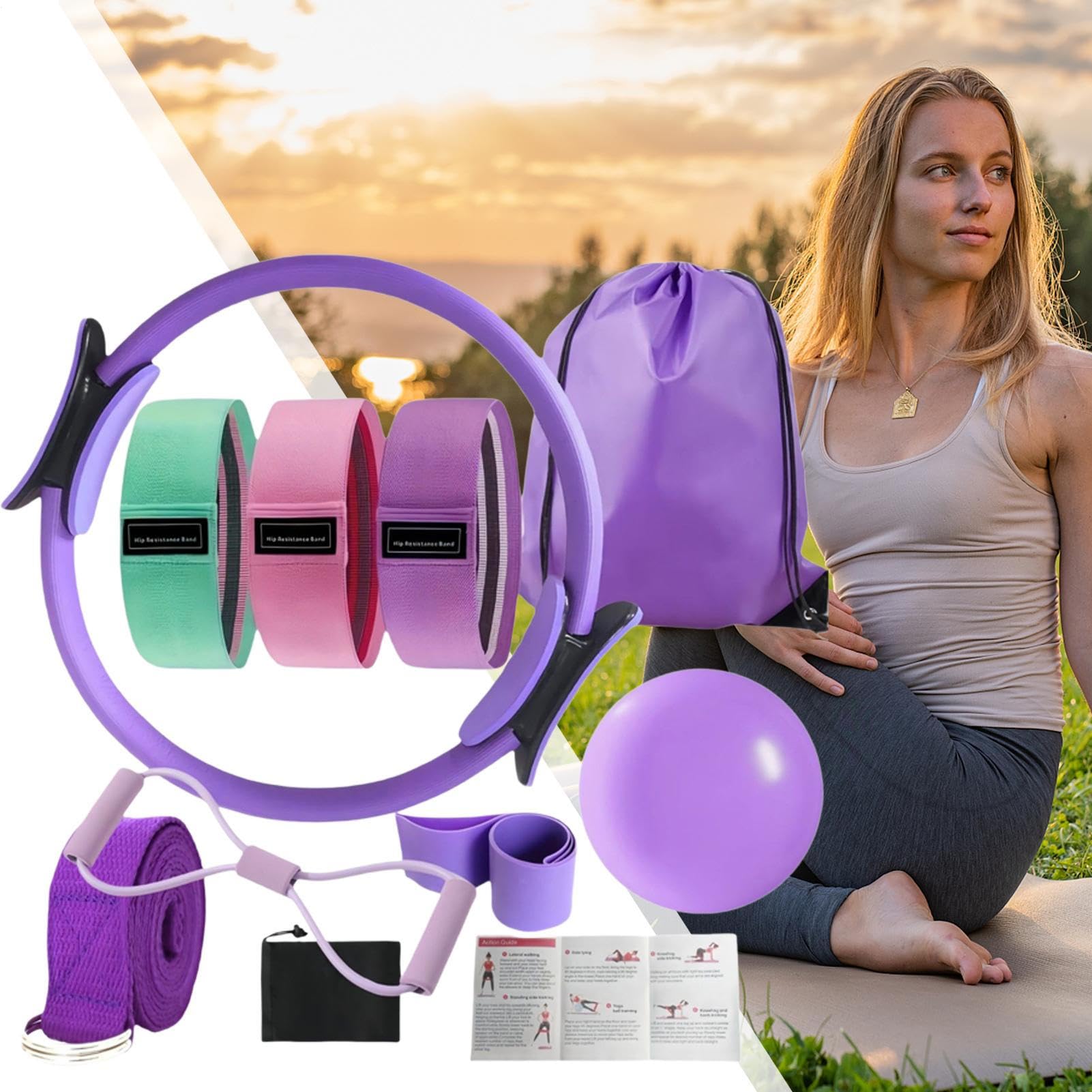 Kit De Pilates Para Entrenamiento En Casa - Accesorios de Pilates para Mujer,Accesorios Antideslizantes Para Desarrollo Muscular Ejercicio Corporal Completo Para Yoga Gimnasio Viajes Exteriores