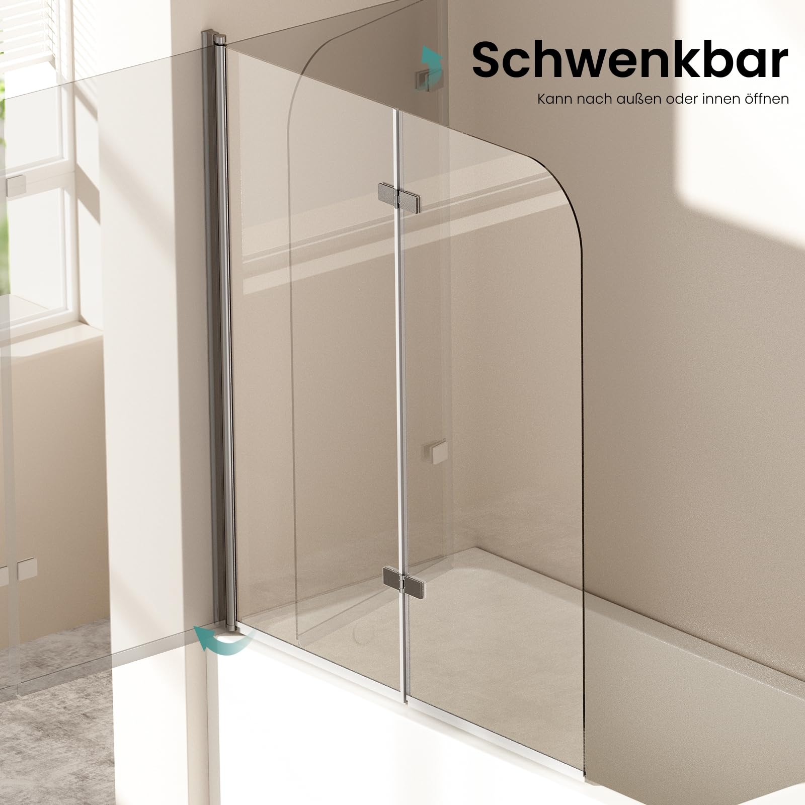 EMKE Badewanne Duschwand 120x140cm, 2-teilig Faltbar, Duschtrennwand
