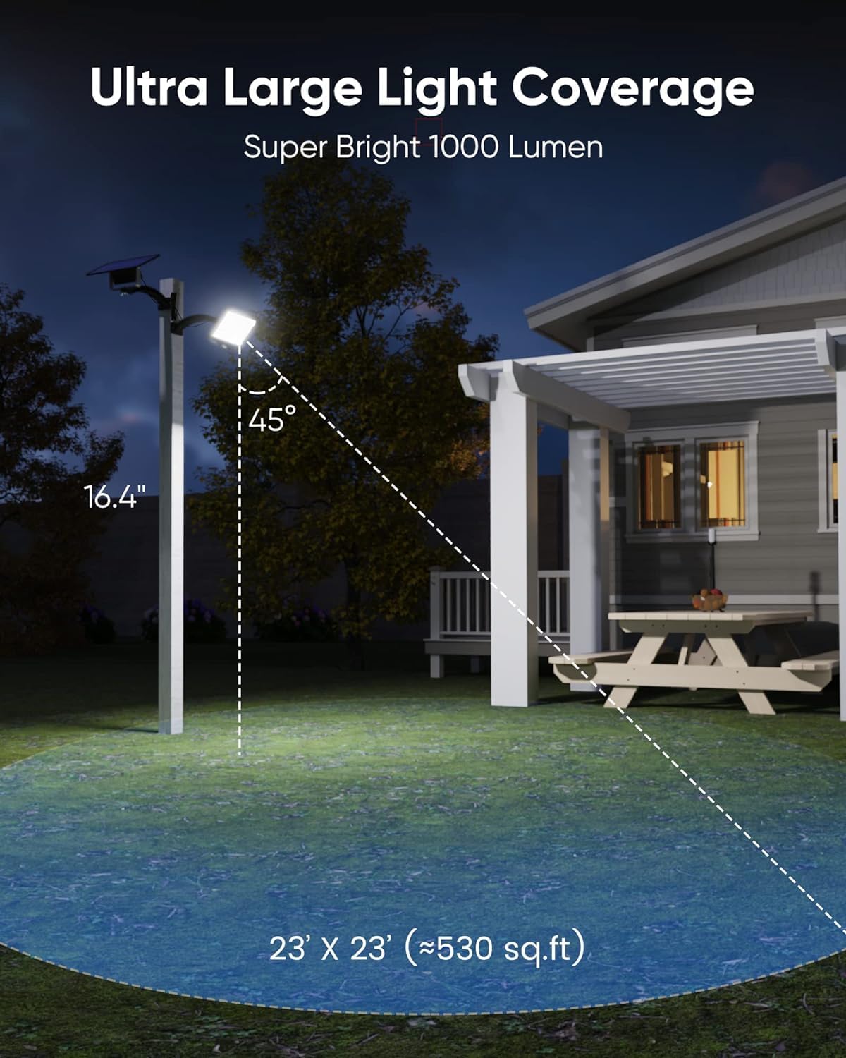 JACKYLED Upgraded Solar Flood Lights Outdoor Motion Sensor, 1000 Lumens Dusk to Dawn Solar Lights Outdoor, 48 LED, IP65 Waterproof, 3 Modes, Auto On/Off, Separate Solar Panel with 9.8ft Cord