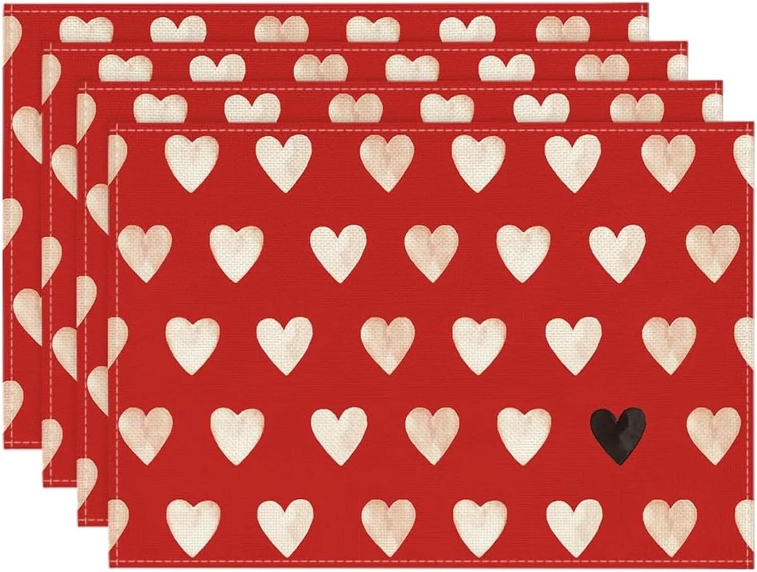 Red Dot Heart Love Valentines Day Placemats Set of 4, 12x18 Inch Wedding Anniversary Table Mats for Party Kitchen Dining Decor(4p)
