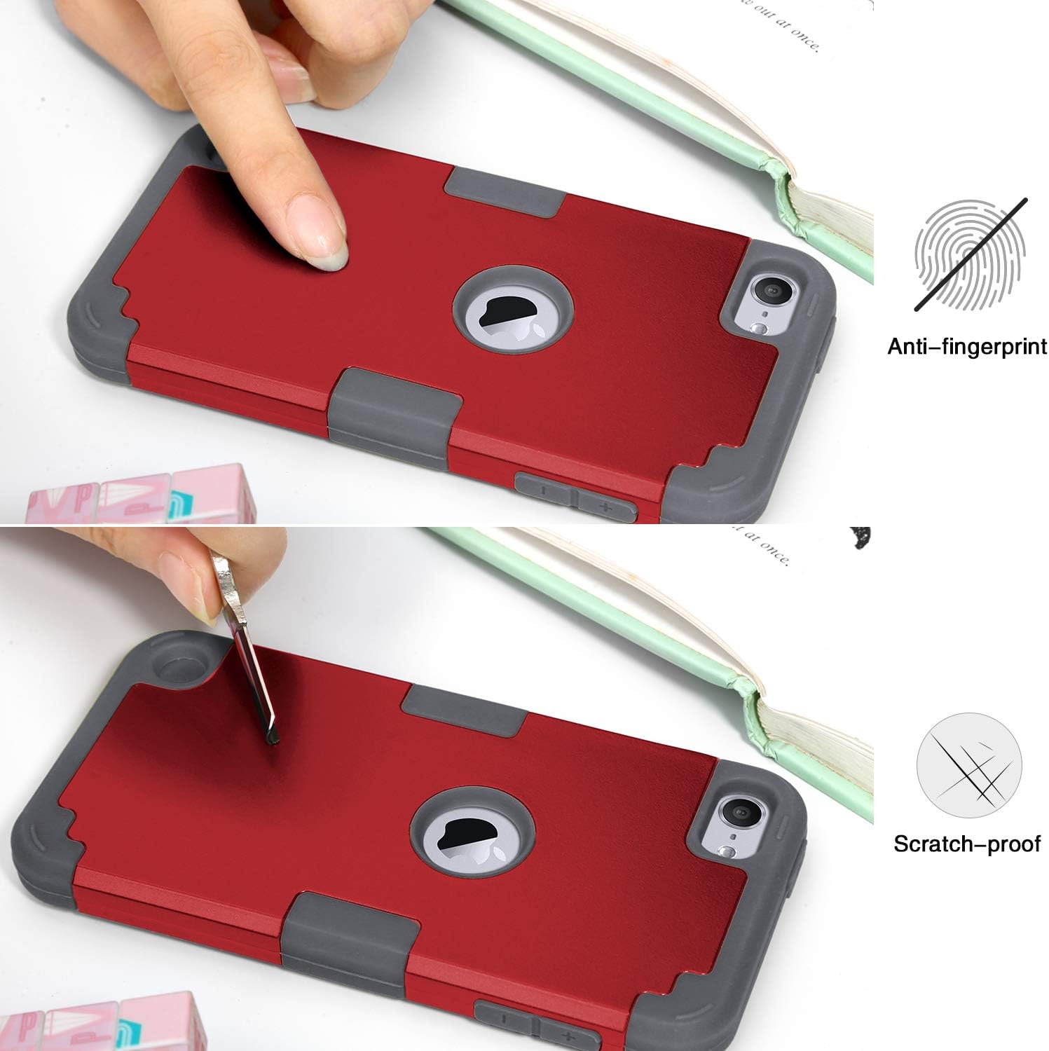 iPod Touch 7 Armor Case with 2 Screen Protectors, IDweel 3 in 1 Hard PC Case + Silicone Shockproof for Kids Heavy Duty Hard Case Armor Cover for 2019 iPod Touch 7th/6th/5th Gen, Red+Gray : Electronics