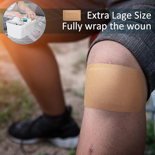 Miniatura 4 de Geiserailie 30 vendajes adhesivos flexibles extra grandes de 5 x 3 pulgadas, vendajes adhesivos de tela estéril con almohadilla antiadherente, sin