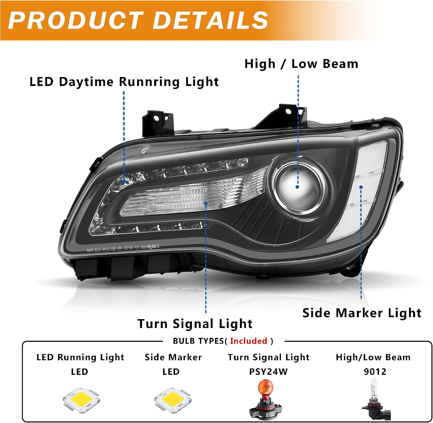 Projector Headlights Assembly Compatible with 2011-2023 Chrysler 300 /300C