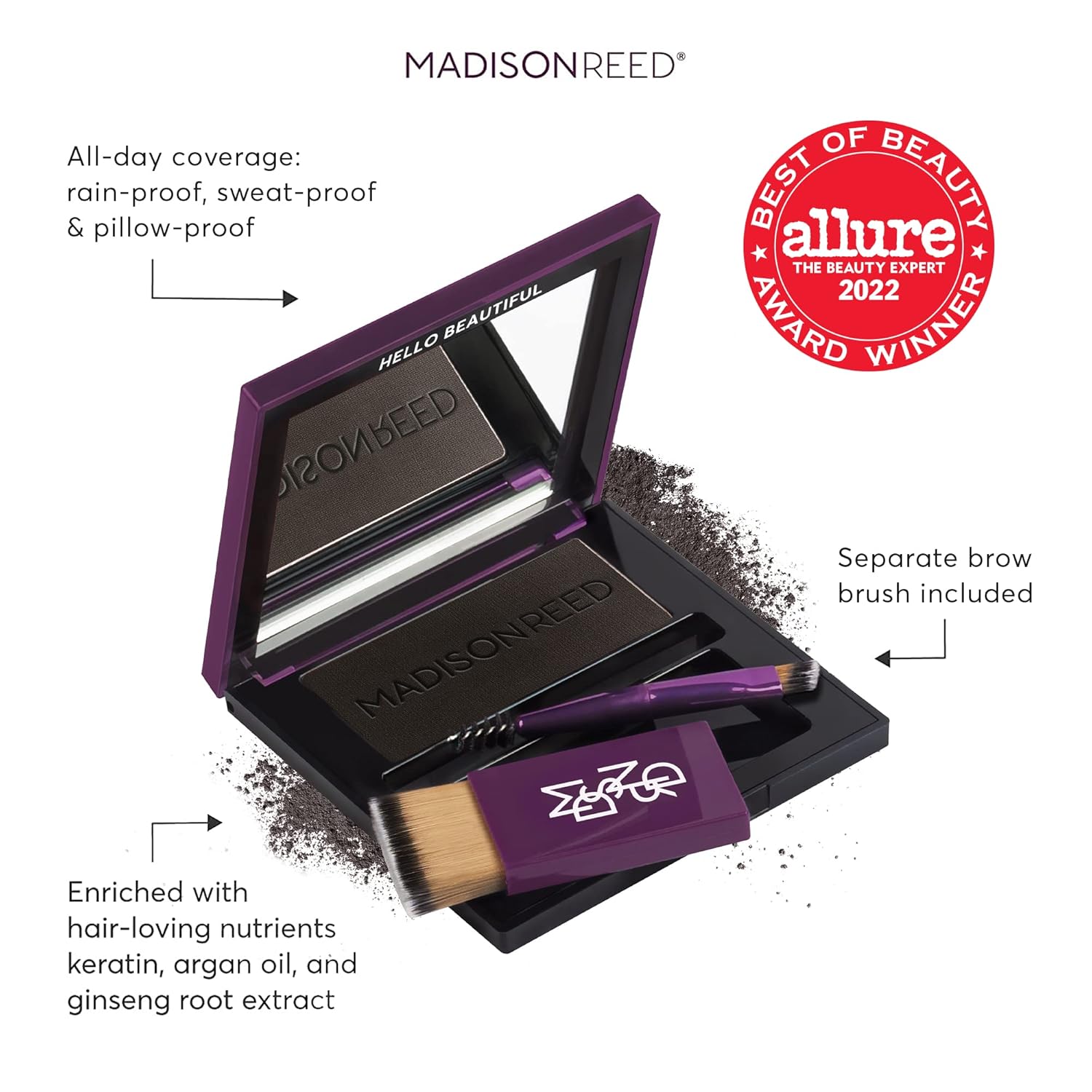 Madison Reed Root Touch Up + Brow Filler, Legno Black, Instant Gray Coverage, Fills in Brows & Thinning Hairlines, Temporary Concealing Powder, 0.13 oz (60 uses) : Beauty & Personal Care