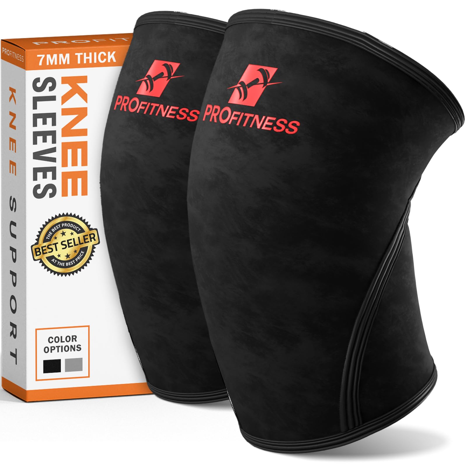 ProFitness Knee Sleeves Weightlifting Men & Women - 7mm Thick Premium Neoprene Weight Lifting Knee Sleeve for Women & Men Ideal for Squats, Powerlifting & Deadlift | Squat Knee Sleeves for Men & Women Black/Red Medium
