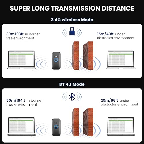 Miniatura 6 de Eyoyo Mini escáner de código de barras Bluetooth 1D, 3 en 1 USB con cable y Bluetooth y lector de código de barras inalámbrico de 2.4 G, escaneo de