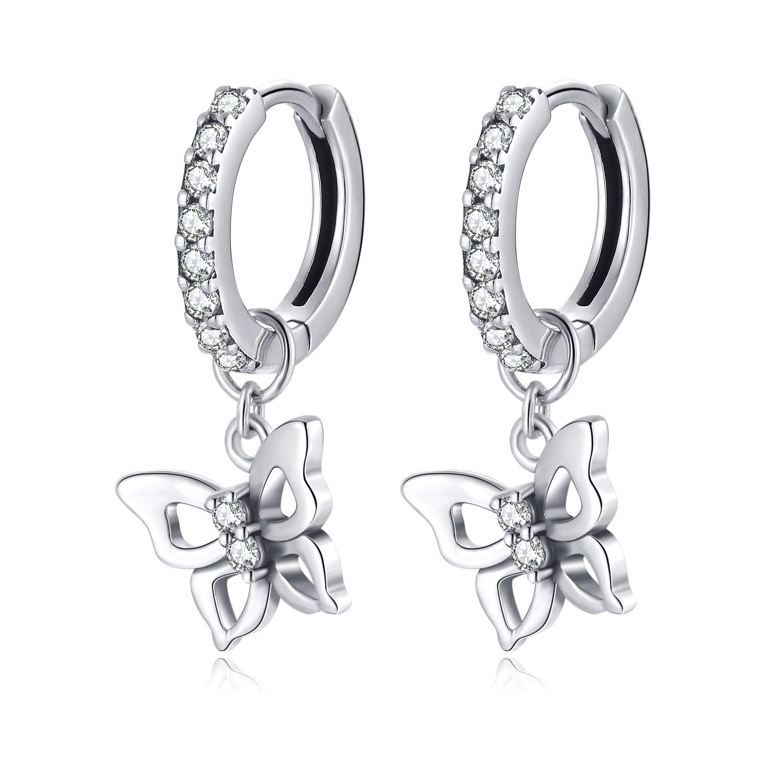 Qings Joyería Serie Mariposa en Plata de Ley 925, Pendientes de Mariposa Collar de Circonita Cúbica Anillos de Animales para Mujer y Niñas