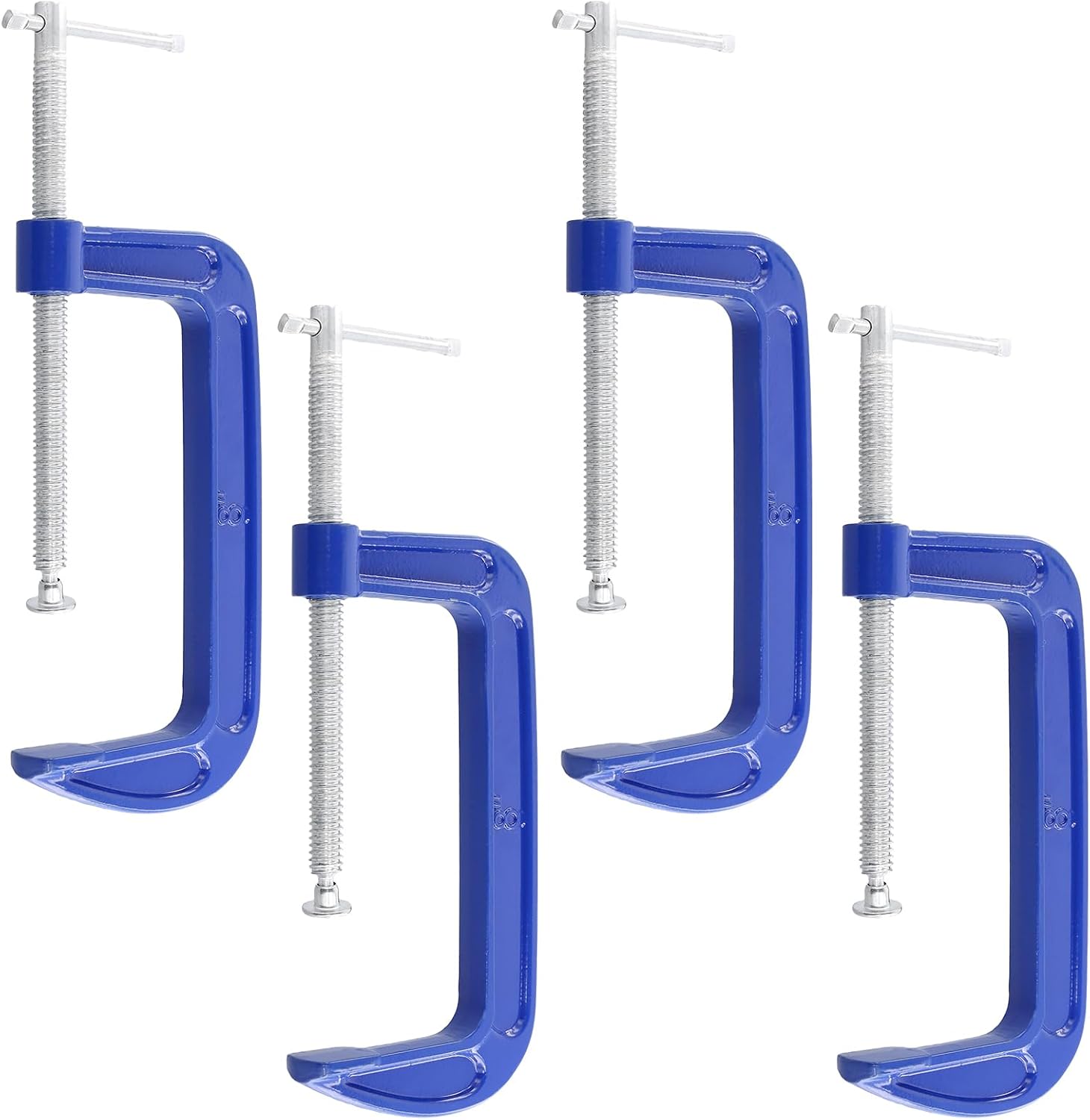 FUNSUEI 4 PCS 8 Inch C Clamp, Heavy Duty Cast Iron C Clamp with jaw opening sliding T-bar, 3.5 Inch Throat Depth, Blue C Clamp for Woodworking, Welding, and Building.