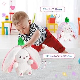 MIAODAM Strawberry Bunny Stuffed Animal, Cute Reversible Plush Nebula & Strawberry to Rabbit Doll, Funny Bunny Toy for Babies and Children (7 Inch)