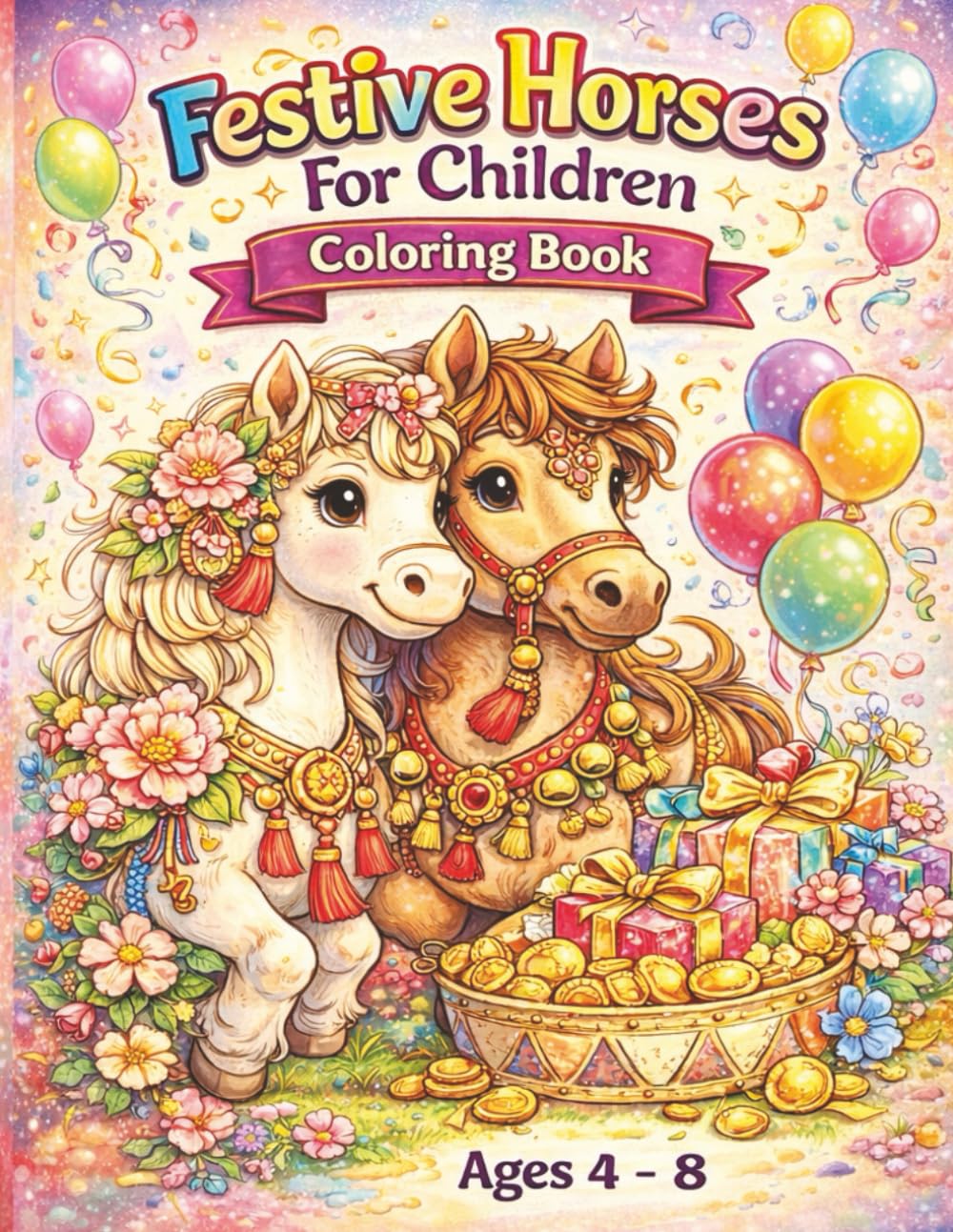 FESTIVE HORSES FOR CHILDREN: 50 Cute & Decorative Horses with Flowers, Lanterns, Coins, Clouds, and Fireworks