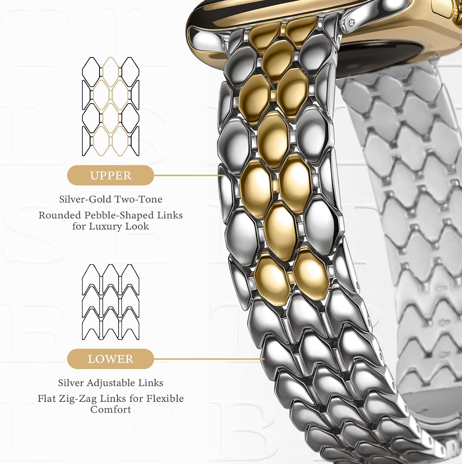 Stainless Steel Designer Band Compatible with Apple Watch for Women 38/40/41/42/44/45/46/49mm, Fancy Dressy Metal Strap for iWatch Series 11 10 9 8 7 6 5 4 3 SE Ultra 3 2 1