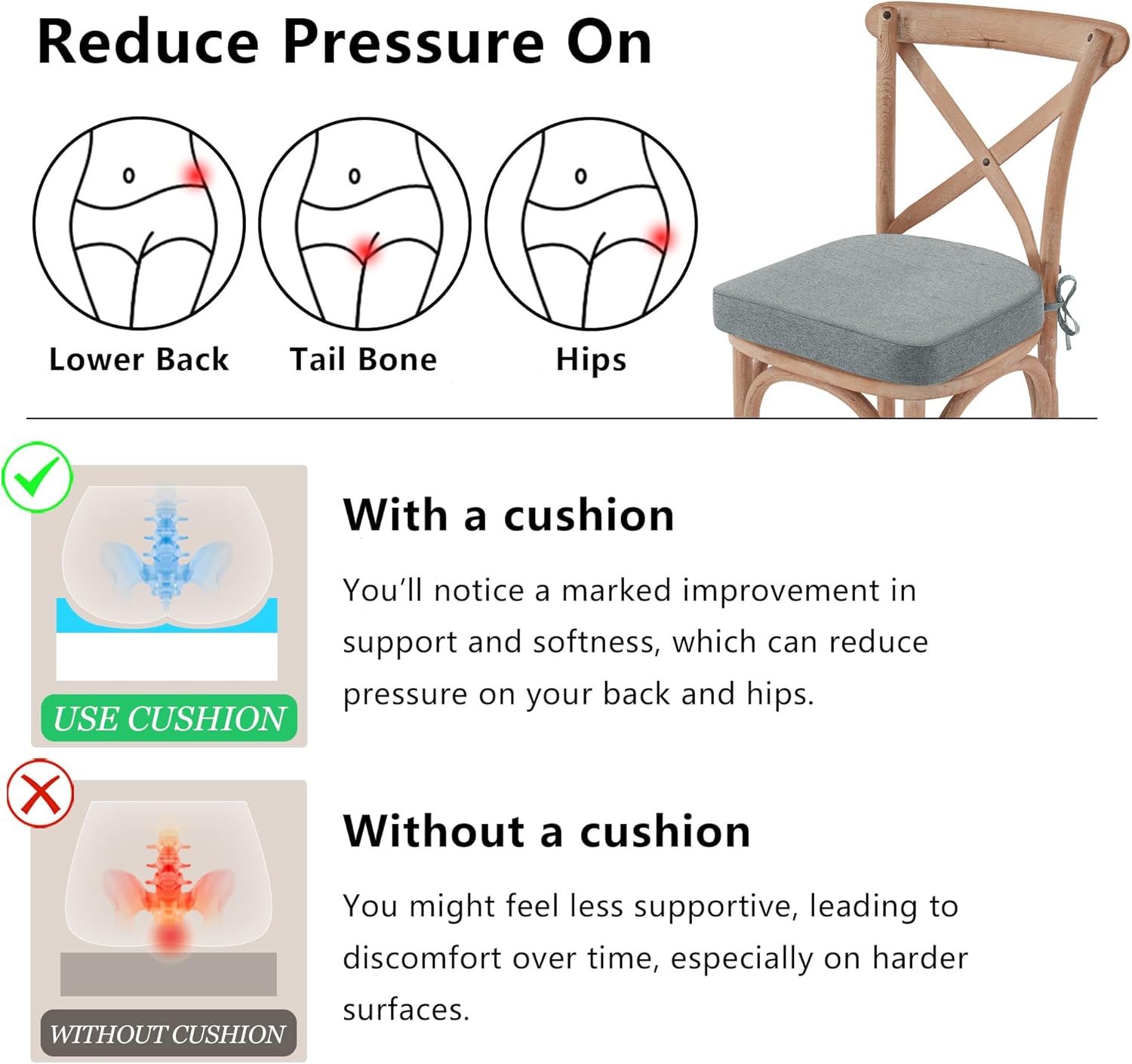 Chair Cushions for Dining Chair Seat Set of 4, Memory Foam Chair Pads Help You Relief from Sedentary Discomfort in The Office or Kitchen and Dining Rooms(17" x 16" x 2.5", Dark Grey)