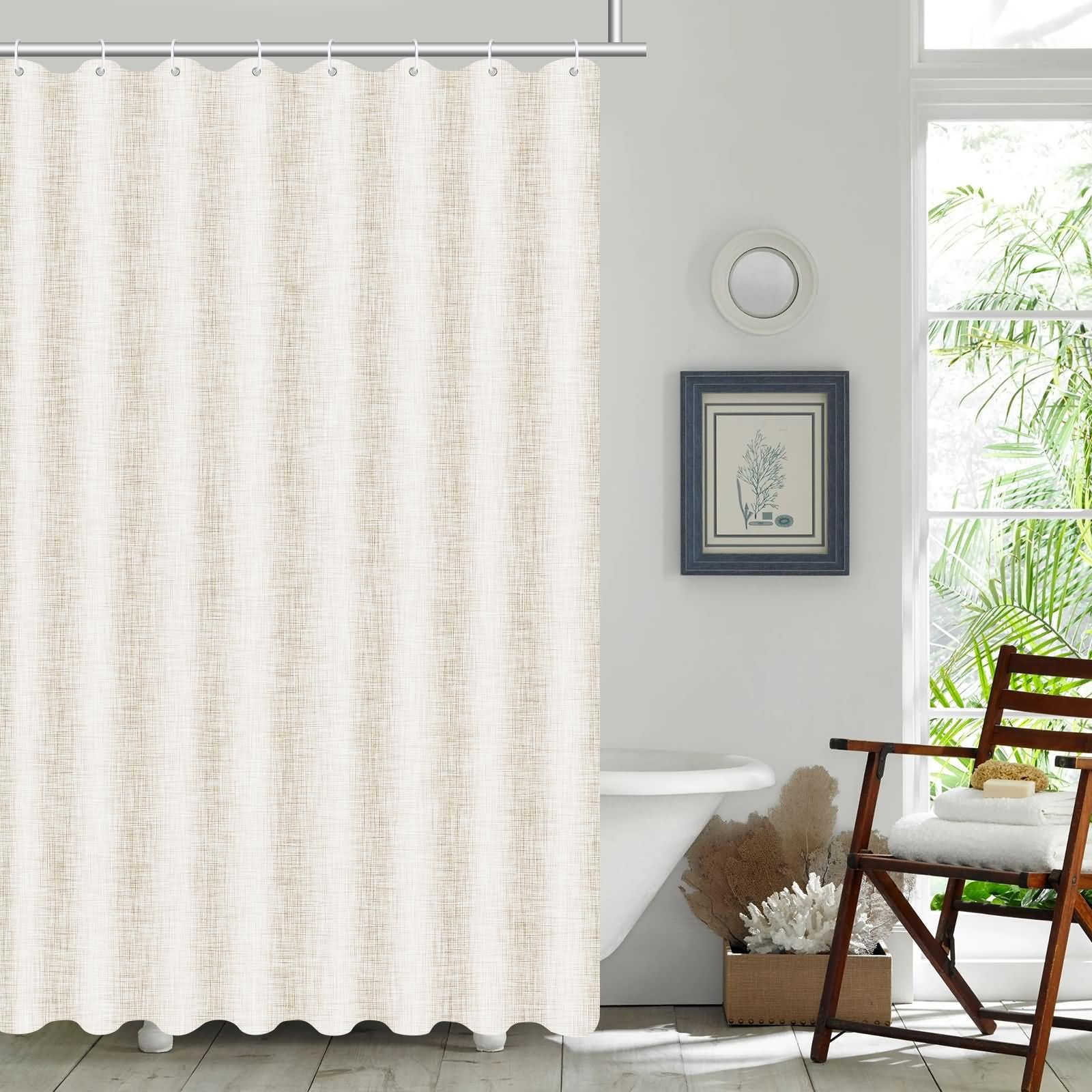 Duschvorhang 300x200cm Einfarbig Schimmelresistent mit 12 Ringen | Beige,Imitationsleinen Wasserabweisendes Gewebe,Rostfreie Metallösen,Maschinenwaschbar für Bad Wanne Hotel Ferienwohnung
