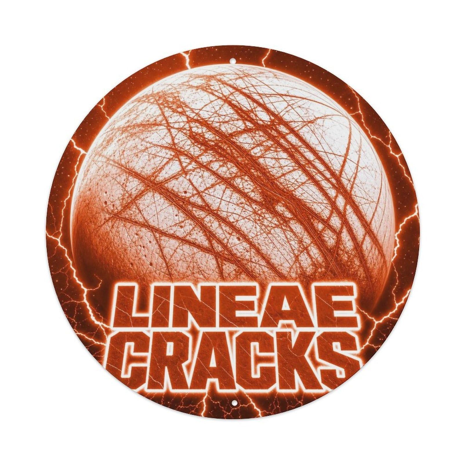 Space Exploration Astronomy Europa Lineae Cracks Metal Tin Sign Plaque Wall Decor for Cafe, Man Cave, Club Bar, Office, Home Garden Round Metal Poster 8x8Inch