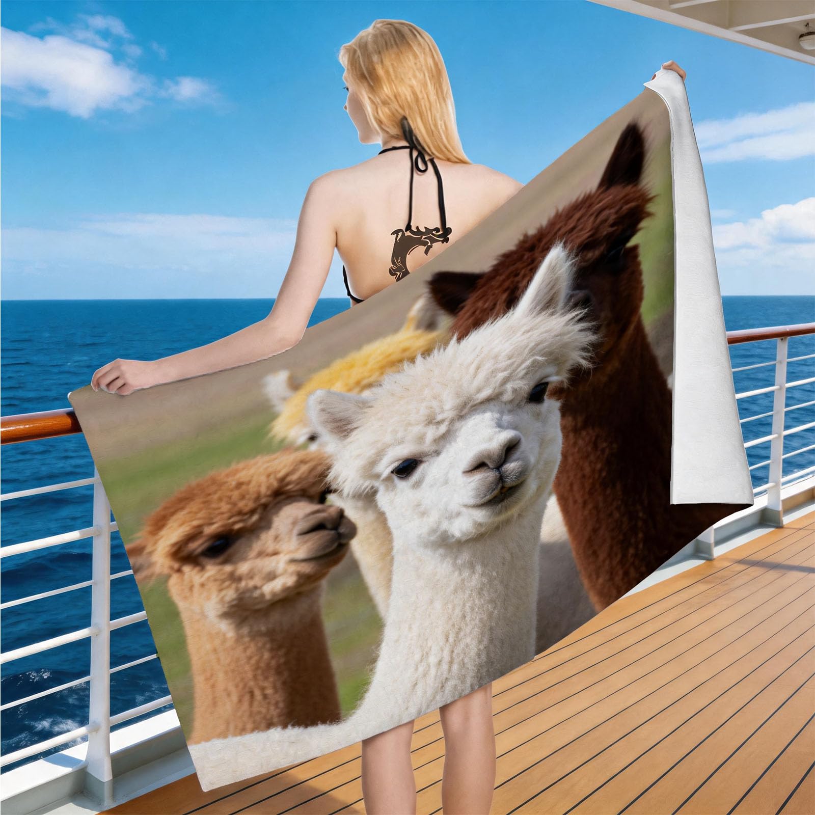 Hongduo Microfiber Quick Dry Beach Towel Alpaca, 3D Farm Beach Towels Absorbent Fast Drying Bath Towels, Travel Camping Gym Swimming Bathroom (70x150cm)