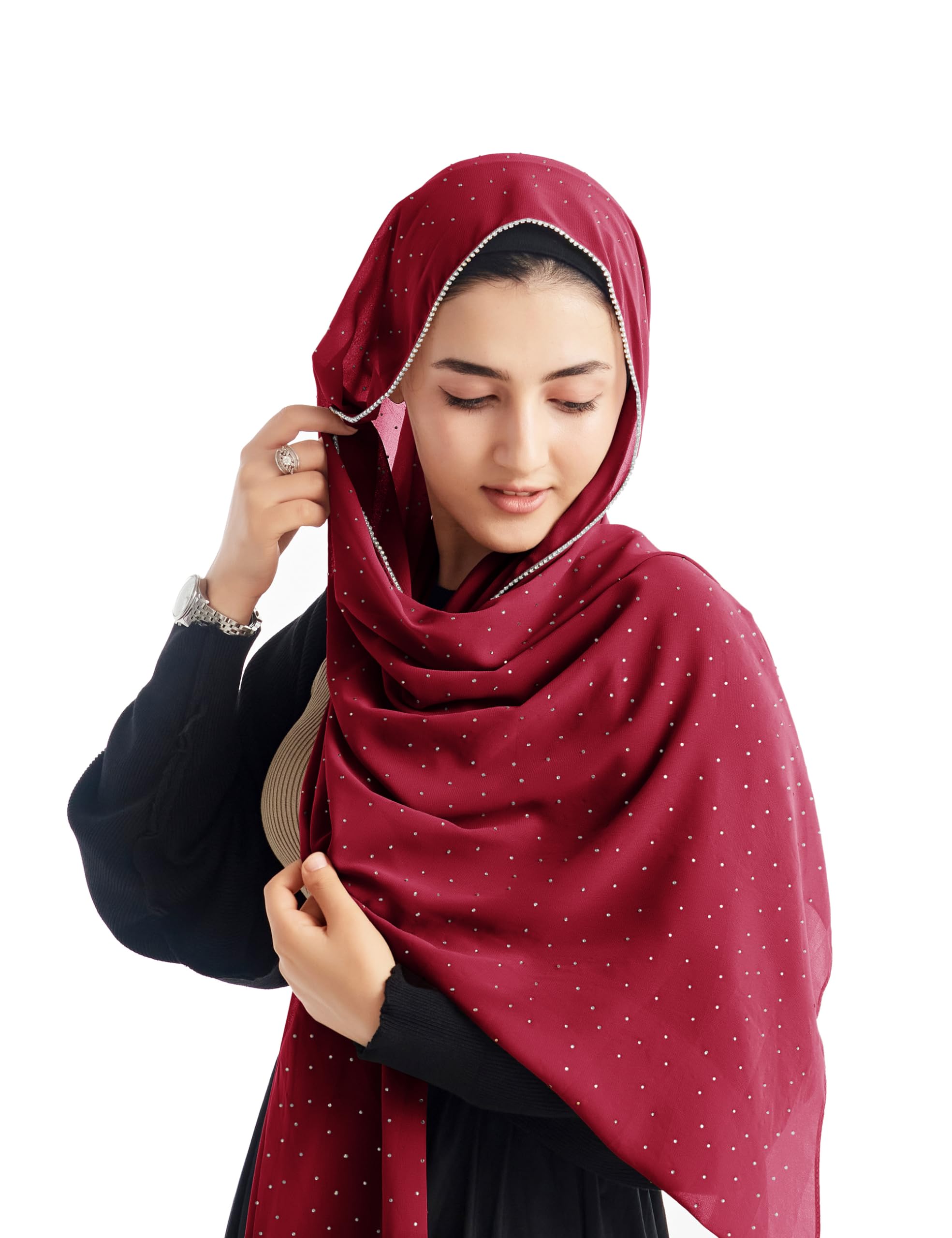 Xirhoot Hijab for Women Premium Chiffon Hijab Rhinestone Hijab Scraf for Women Muslim