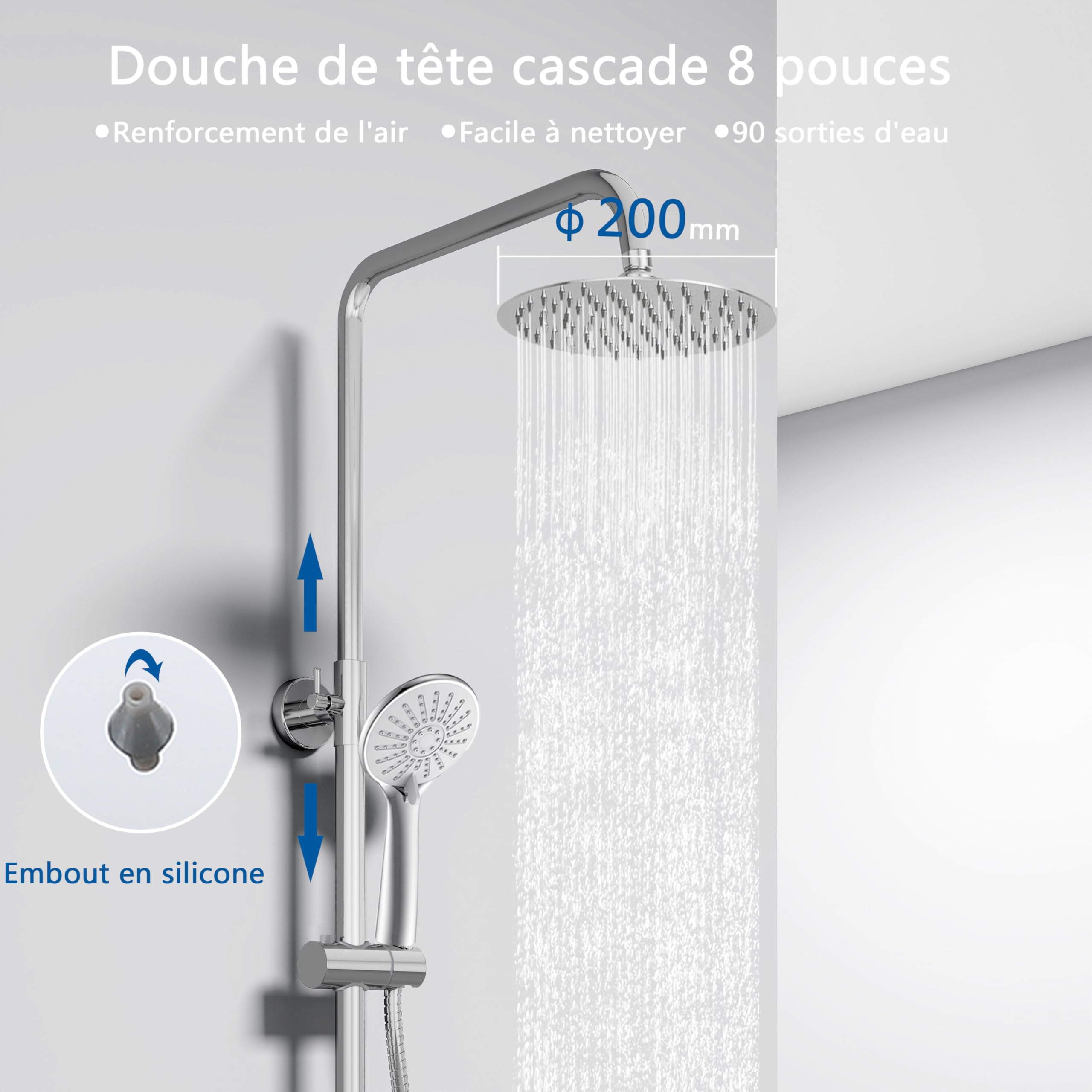 AICA Ensemble de Colonne de Douche Thermostatique pour Salle de Bain, Robinet de Douche Thermostatique en laiton, 3 Modes de Pulvérisation, Chromé, Hauteur Réglable 715 mm-1205 mm (argent)