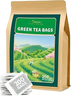 TeeLux Green Tea Bags 200 Count - Pure Natural Antioxidants, Smooth Flavor, Caffeinated Health Boost