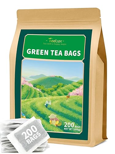 TeeLux Bolsitas de Té Verde, Té Verde Puro Natural, Súper Antioxidante, Con Cafeína, Apoyo a la Salud General, 200 Unidades