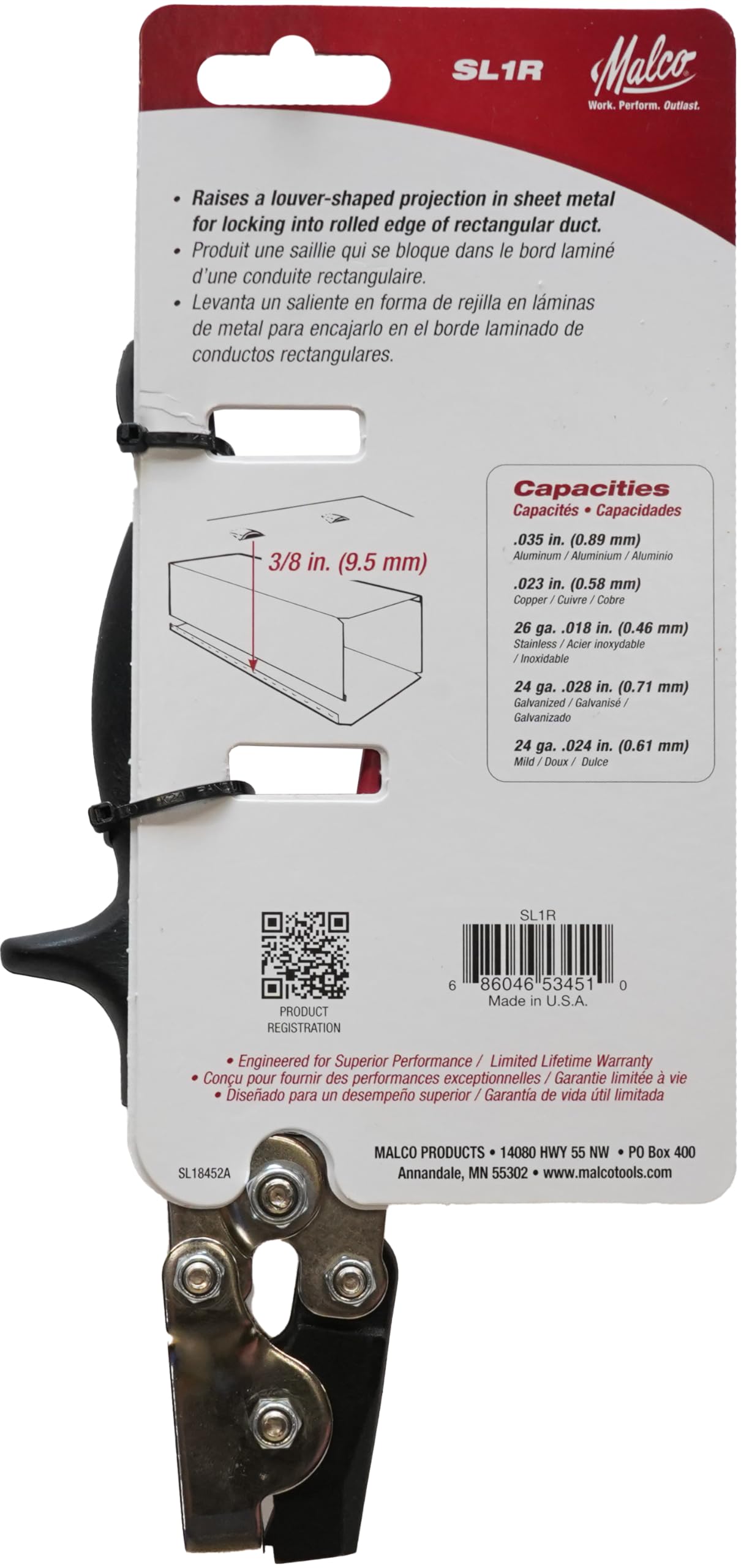 Malco SL1R Snap Lock Punch with Redline Handles | Creates Louvered