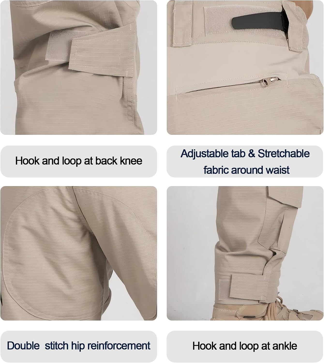Men’s Tactical Pants with Knee Pads Camo Cargo Pants Waterproof Hiking Pants 10 Pockets No Belt