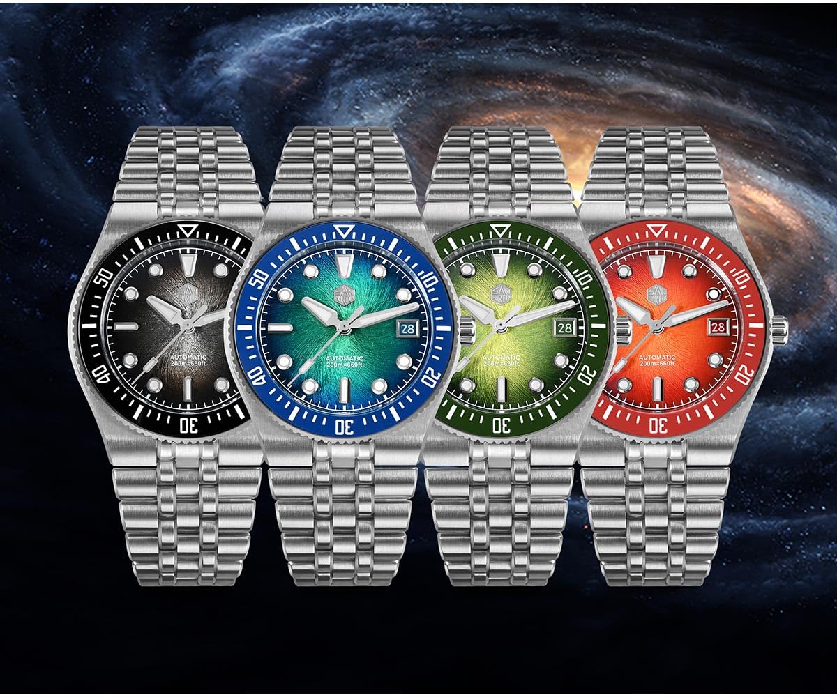 San Martin 9015 Automatyczny zegarek męski do nurkowania, 40 mm bransoletka ze stali nierdzewnej 316L 200 m wodoodporne zegarki SN0148-GB