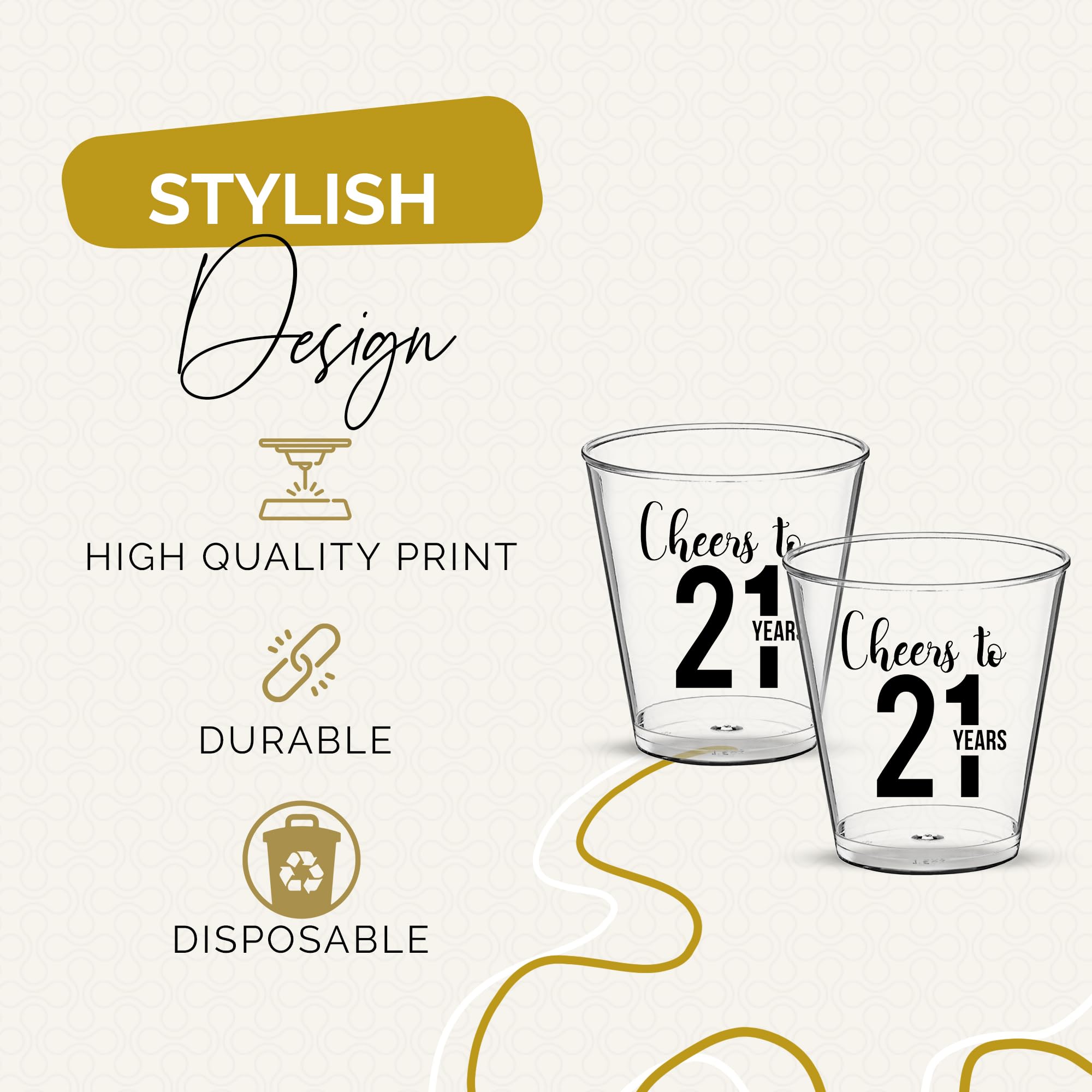 100 vasos de chupito Cheers To 21 Years – Vasos de chupito desechables de 21 onzas, decoraciones de cumpleaños 21 para ella y él, vasos de plástico de 21 cumpleaños, perfectos para recuerdos de fiesta