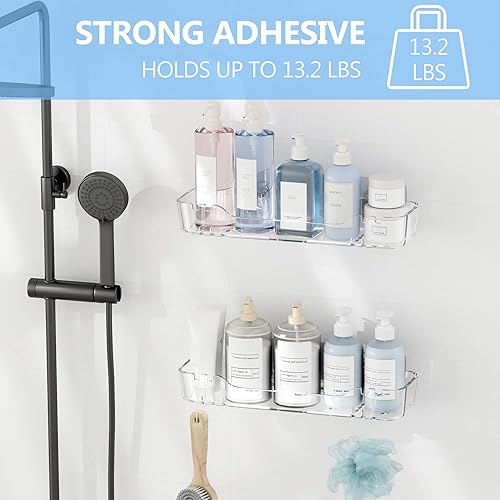 Miniatura 2 de TZAMLI Organizador de ducha de acrílico, estantes adhesivos montados en la pared con labio, organizador de ducha sin perforación, estante