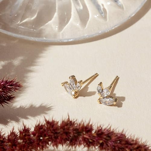Miniatura 3 de PAVOI 14K Gold Plated Dainty Stud Earrings for Women - 925 Sterling Silver Posts Earrings with Cubic Zirconia - Celestial Lightning Bolt, Moon,