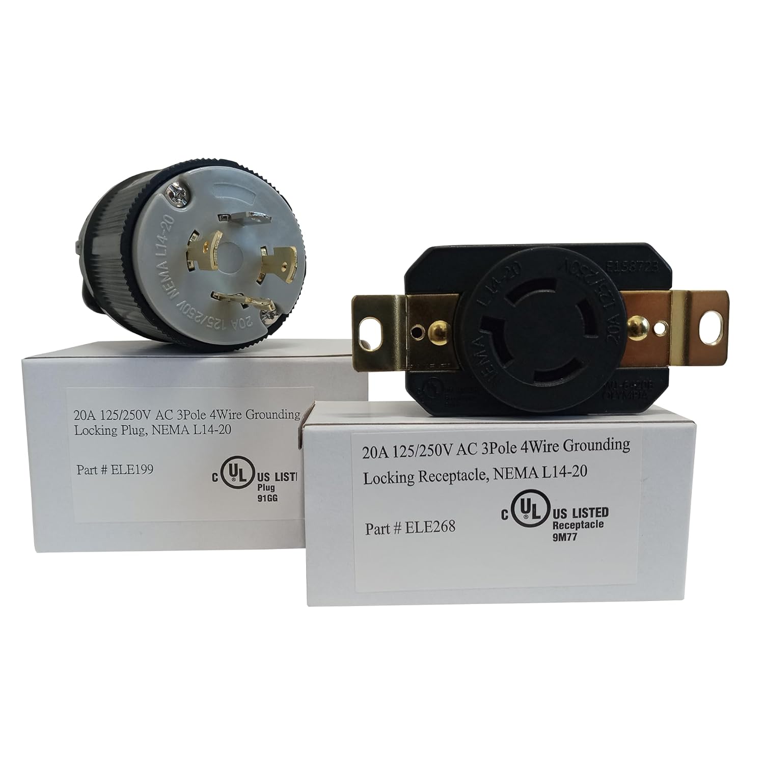 OCS Parts NEMA L14-20 Locking Plug and Receptacle Set | 250V - 20A | cUL Listed Replacement Generator Plugs (Plug + Receptacle)