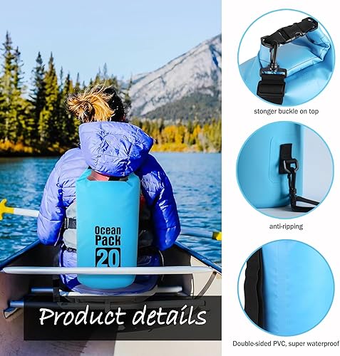 Miniatura 4 de Dry Bag Mochila impermeable 5L10L20L30L Roll Top Bolsa impermeable, bolsas secas flotantes para kayak, natación, barco, campamento, playa.