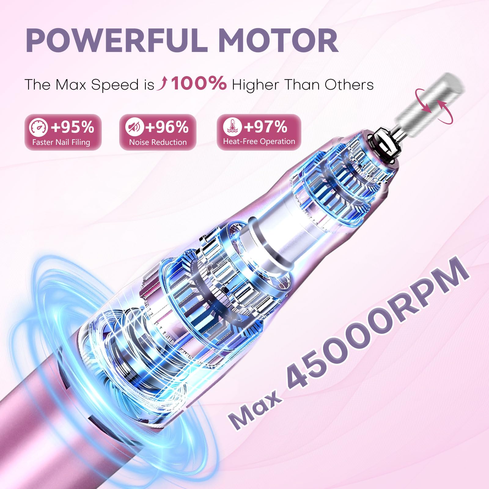 TUOBEO Nagelbohrer, elektrisches Nagelfeilen-Set, 45000 U/min, professionelles Efile-Nagelset, kabellos, tragbar, wiederaufladbar, Acryl-Gel-Nagellackentferner, Maschine, Pediküre, Maniküre-Werkzeug