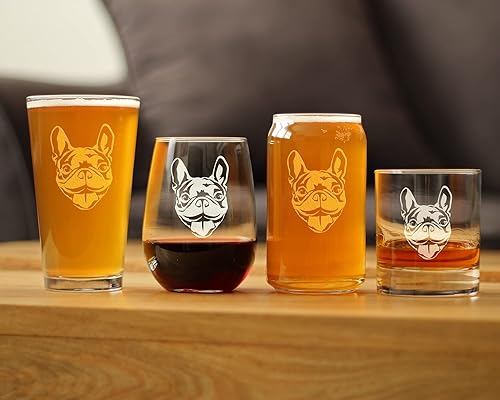 Miniatura 6 de Happy Frenchie - Stemless Wine Glass - Cute French Bulldog Themed Gifts or Party Decor for Women and Men - Large Glasses