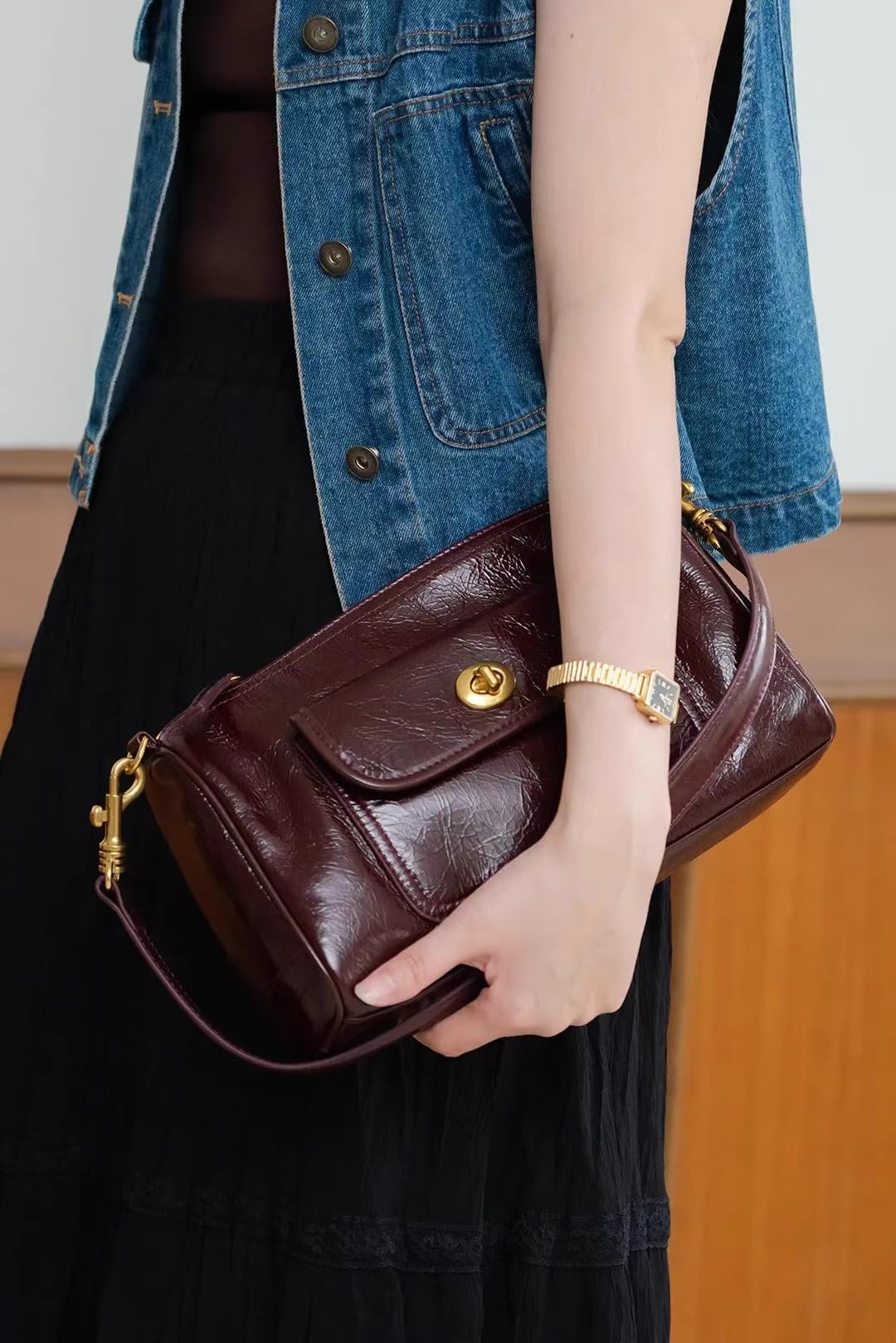 SHESTORY Women's Small Soft Genuine Leather Shoulder Handbag Fashion Crossbody Bags for Lady (Wine)