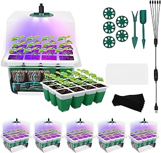 60 Cells Self Watering Seed Starter Tray with Soft Silicone Cells, 5 Pack Reusable Seed Starter Kit for Greenhouse Propagator Station Planting Growing
