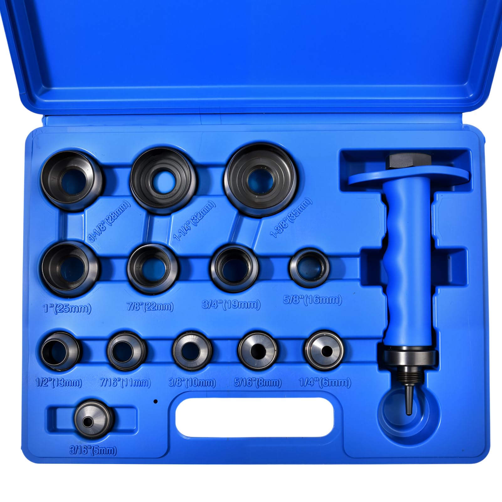 GOLD DEER 14 Pieces Hole Punch Set including Pin Point Punch SAE & Metric 3/16"-1-3/8"& 5mm-35mm Sharp Hollow Hole Punch Kit Leather Hole Punch Gasket Punch Set Gasket Cutting Puncher Foam Cutter