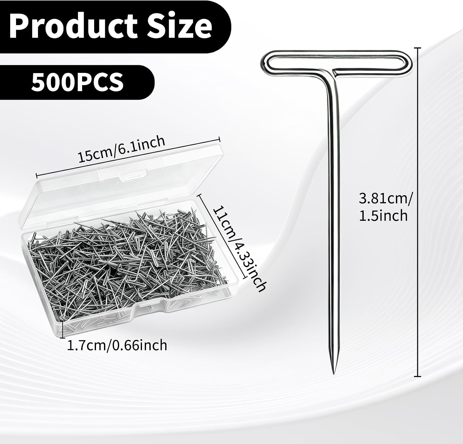 T Pins - 500pcs 1.5inch Stainless Steel Tpins for Wig Mannequin Head Blocking Crochet Straight Pins for Sewing Fabric Quilting Office Cubicle Decoration