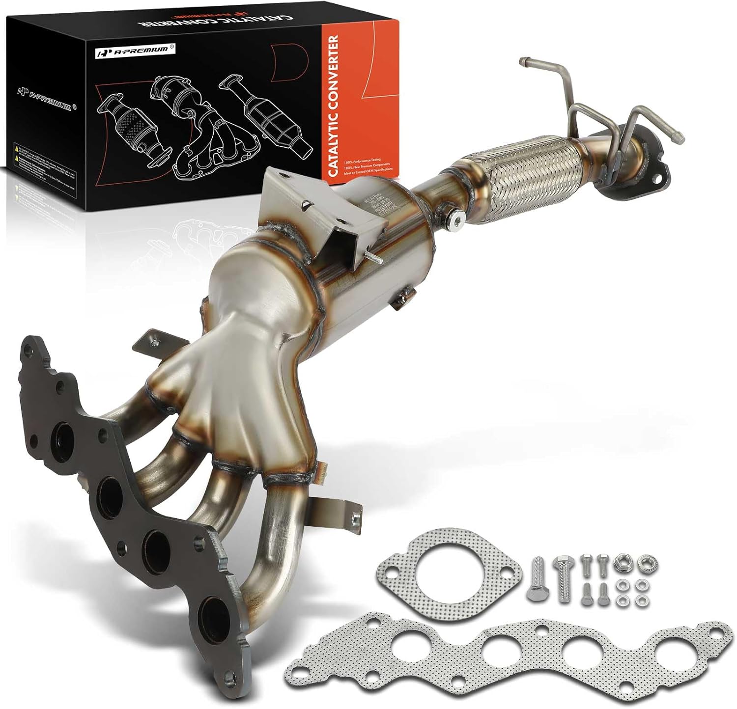 A-Premium Front Left Exhaust Manifold Catalytic Converter Kit Direct-Fit Compatible with Mazda 3 2004-2009 2.0L, 3 Sport 2009 2.0L, EPA Compliant, Replace# LF622050XB