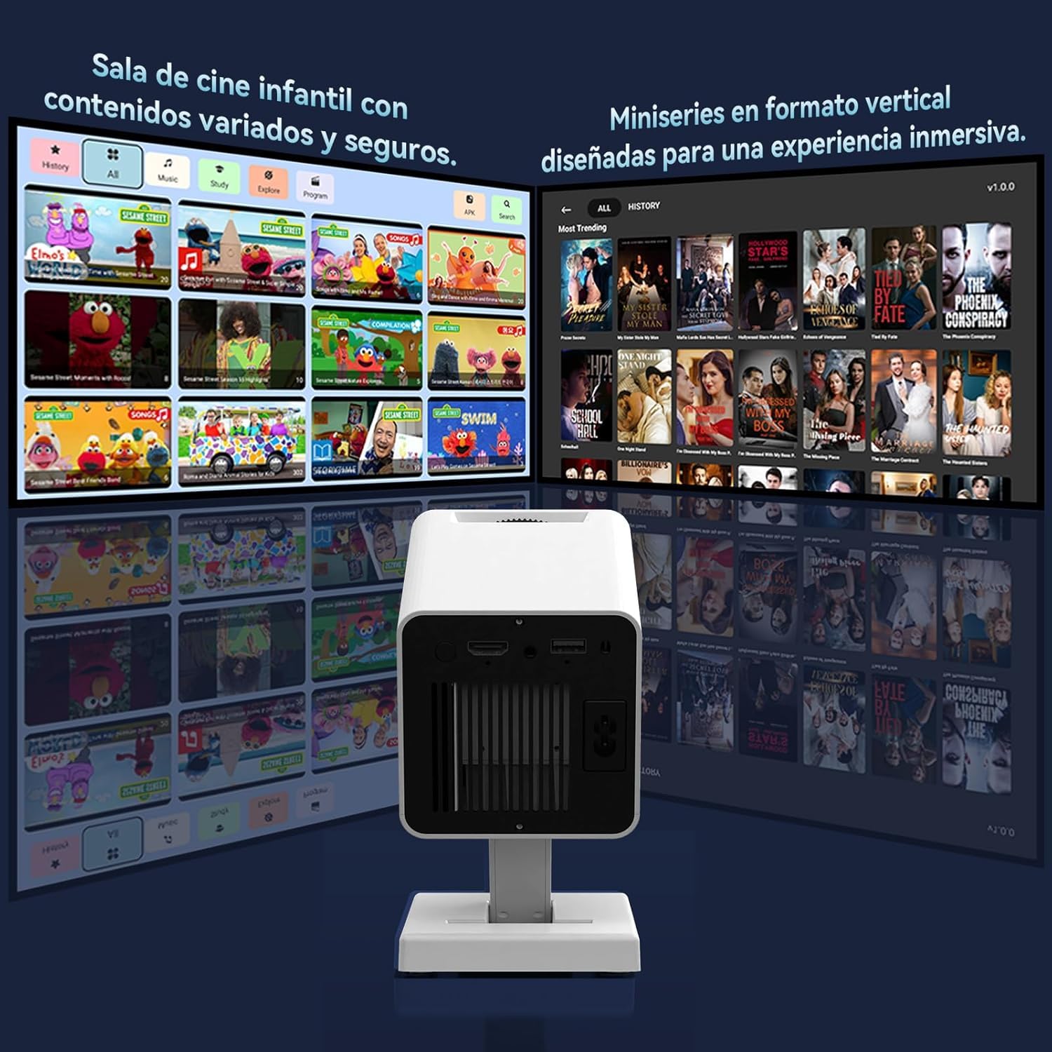 Putbecy Mini Proyector Portátil 4K con 1080P Nativo, Android 11, WiFi 6 y Bluetooth 5.4, Corrección Trapezoidal Automática, HDMI/USB, Compatible con Teléfono y PC, Proyector para Cine en Casa
