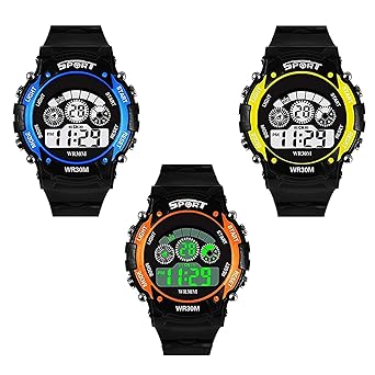 Swadesi Stuff Digital Sport Boys & Girls Watch (Multi Dial Black Colored Strap) (Pack of 3)